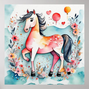 Cute floral horse poster