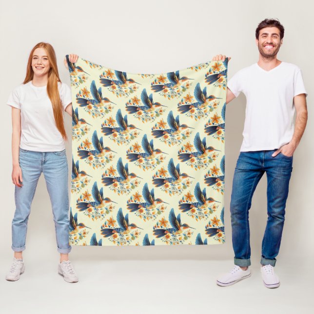 Cute Floral Hummingbird  Fleece Blanket (In Situ)