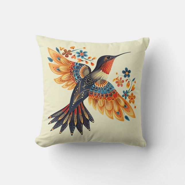 Cute Floral Hummingbird Throw Pillow (Front)