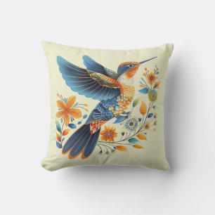 Cute Floral Hummingbird Throw Pillow