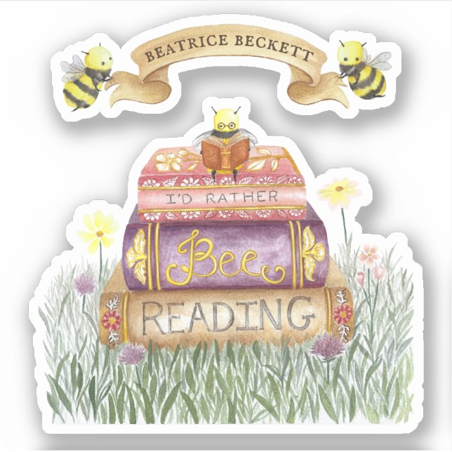Cute Floral I'd Rather Bee Reading Book Lover  (Front)