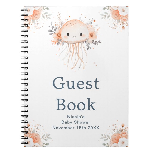 Cute Floral Jellyfish Baby Shower Guest Book (Front)