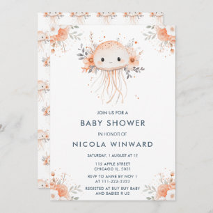 Cute Floral Jellyfish Baby Shower Invitation