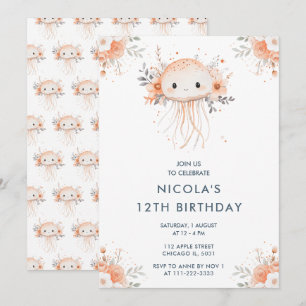 Cute Floral Jellyfish Birthday Party Invitation