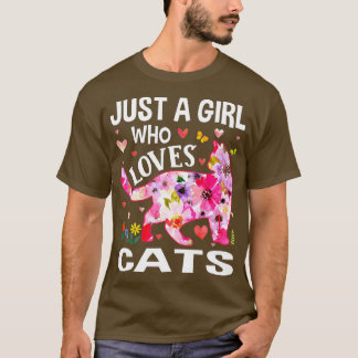 Cute Floral Just A Girl Who Loves Cats Dog Lover T-Shirt