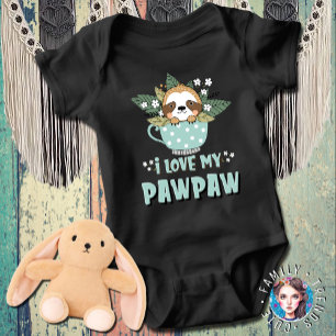 Cute Floral Kawaii Racoon I Love My Pawpaw Baby Bodysuit