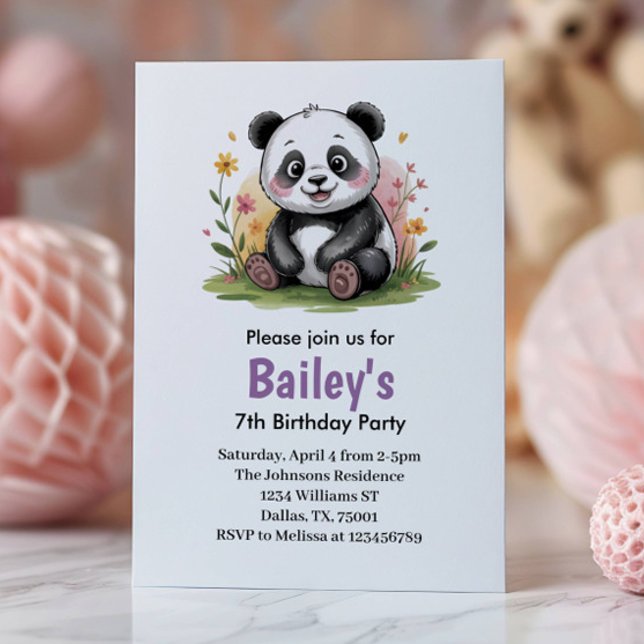 Cute Floral Kids Panda Birthday Party Invitation (Creator Uploaded)