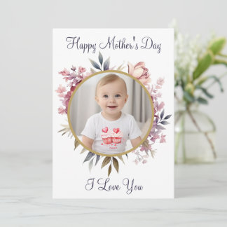 Cute Floral Kids Photo Happy Mother's Day  Holiday Card