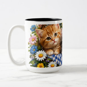 Cute Floral Kitten Coffee Mug Adorable Ginger Ca