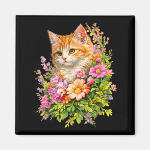 Cute Floral Kitten Garden Flower Cat Gifts for Men Magnet