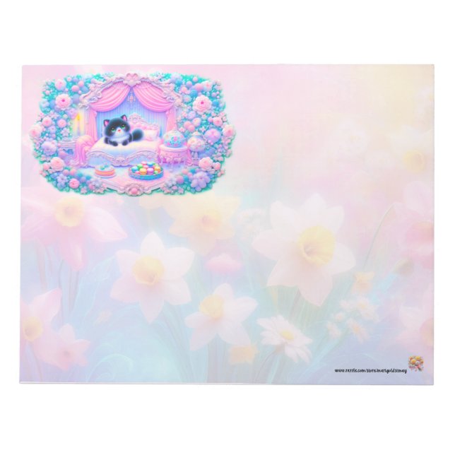 Cute Floral Kitten Notepad (Front)