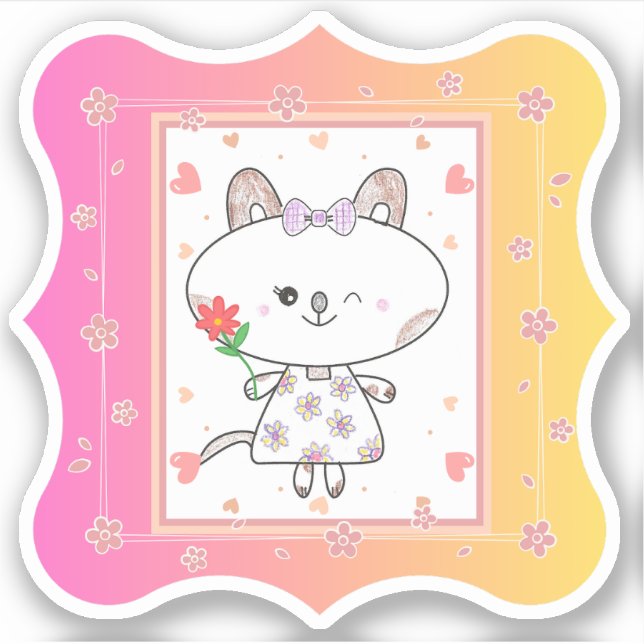 Cute Floral Kitty Pink Yellow Gradient Background (Front)