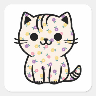 Cute floral kitty square sticker