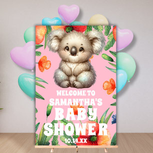 Cute Floral Koala Pink Baby Shower Welcome Acrylic Sign