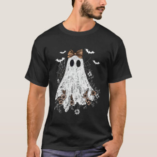 Cute Floral Lace Ghost Boujee Coquette Bow Spooky  T-Shirt