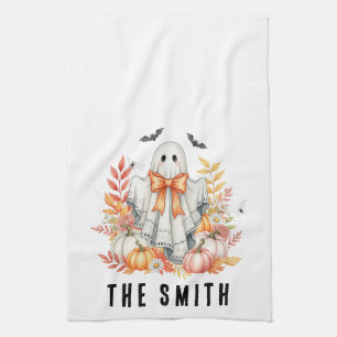 Cute Floral Lace Ghost Spooky Sweet Fall Halloween Tea Towel