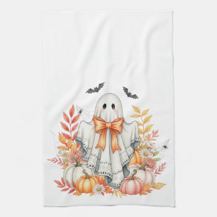 Cute Floral Lace Ghost Spooky Sweet Fall Halloween Tea Towel