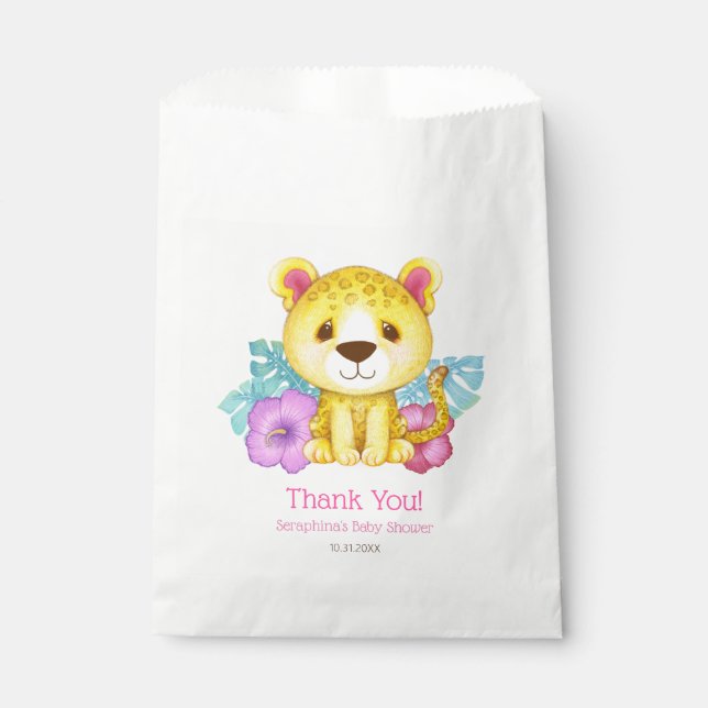 Cute Floral Leopard Baby Shower Thank You Favour Bags (Front)