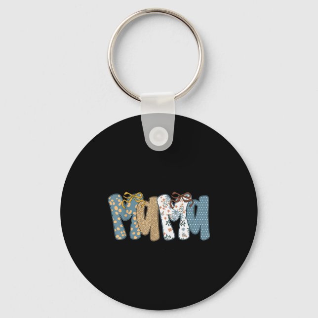 Cute Floral Leopard Coquette Fall Promoted To Mama Key Ring (Front)