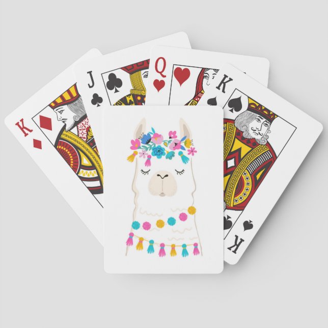 Cute Floral Llama Playing Cards (Back)