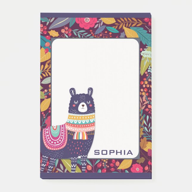 Cute Floral Llama Post-it Notes (Front)