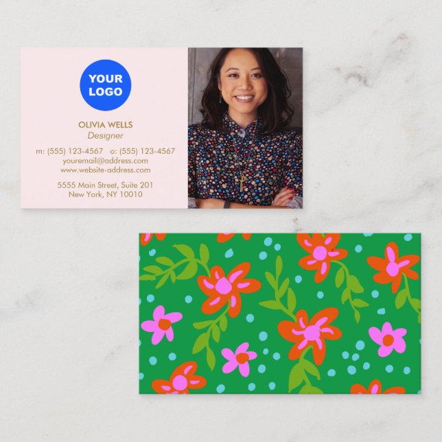 Cute Floral Logo Photo Designer  Business Card (Front/Back)