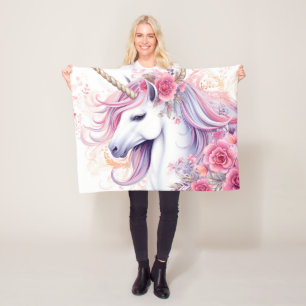 Cute Floral Magical Unicorn Fleece Blanket