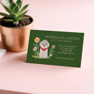 Cute Floral Maltese Poodle Dog Pet Care Services Magnetic Business Card