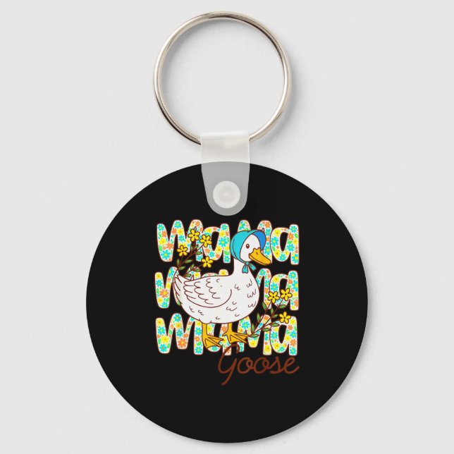 Cute Floral Mama Goose Coquette Mother's Day Silly Key Ring (Front)