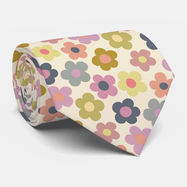 Cute Floral Meadow Pattern Neck Tie (Rolled)