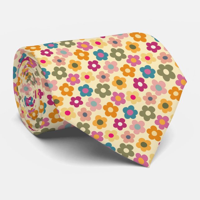 Cute Floral Meadow Pattern Neck Tie (Rolled)