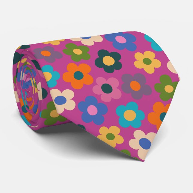 Cute Floral Meadow Pattern Neck Tie (Rolled)
