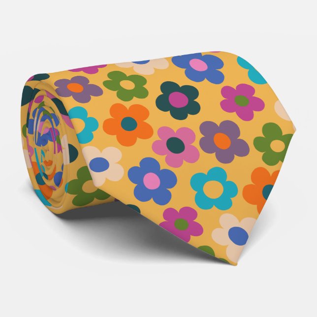 Cute Floral Meadow Pattern Neck Tie (Rolled)