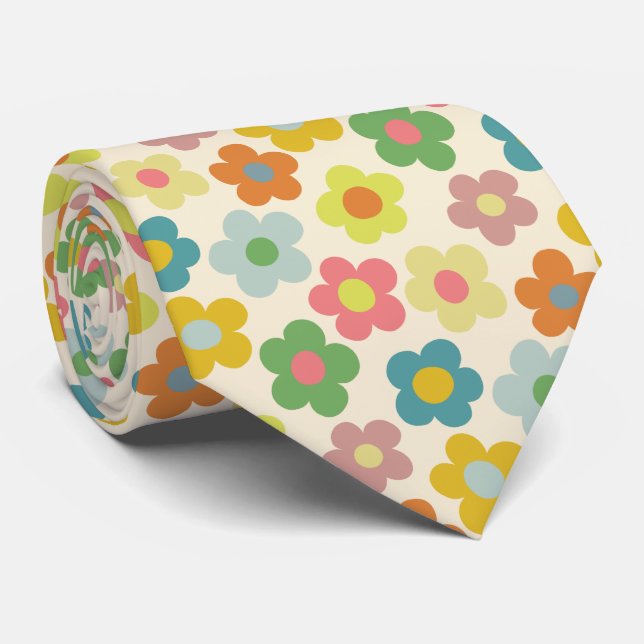 Cute Floral Meadow Pattern Neck Tie (Rolled)