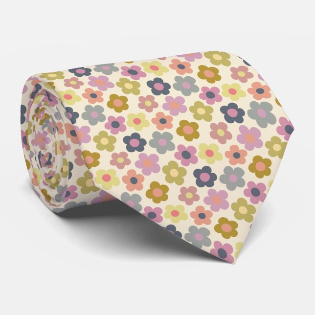 Cute Floral Meadow Pattern Neck Tie (Rolled)