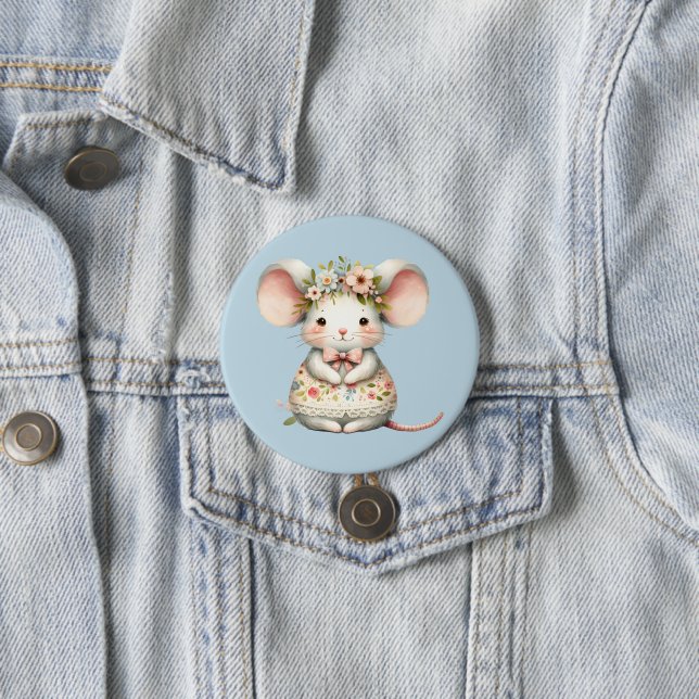 Cute Floral Mouse Dress Flower Crown 7.5 Cm Round Badge (In Situ)