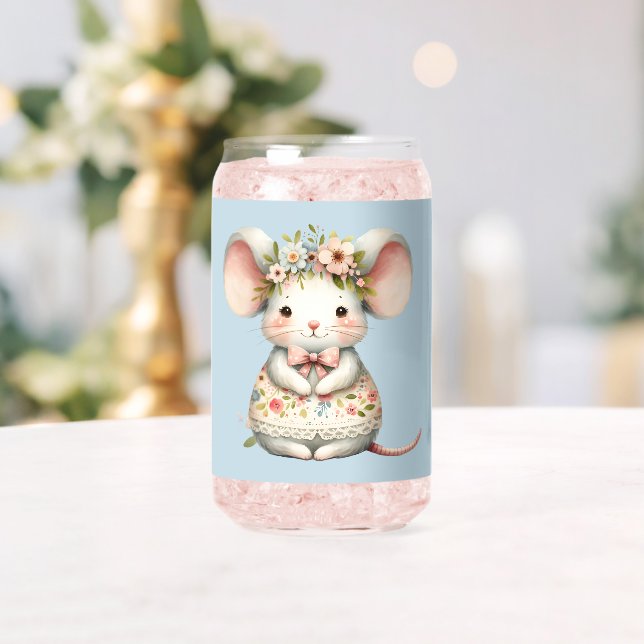 Cute Floral Mouse Dress Flower Crown Can Glass (Insitu (Wedding))