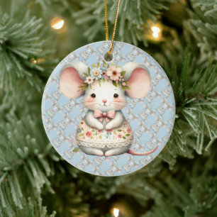 Cute Floral Mouse Dress Flower Crown Ceramic Tree Decoration