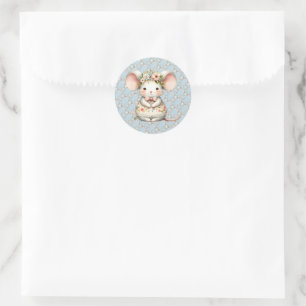 Cute Floral Mouse Dress Flower Crown Classic Round Sticker