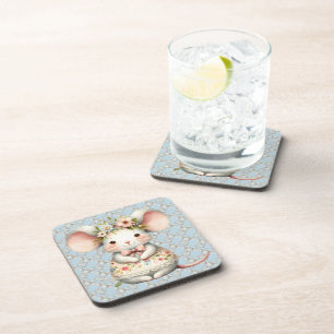 Cute Floral Mouse Dress Flower Crown Coaster