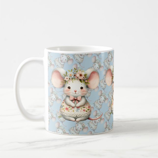 Cute Floral Mouse Dress Flower Crown Coffee Mug (Left)