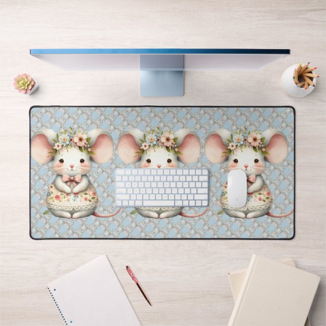 Cute Floral Mouse Dress Flower Crown Desk Mat (Office 1)