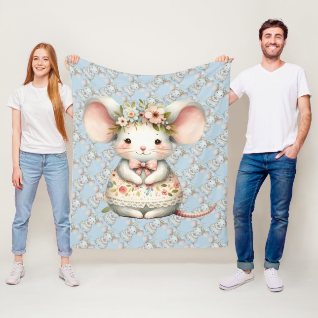 Cute Floral Mouse Dress Flower Crown Fleece Blanket (In Situ)