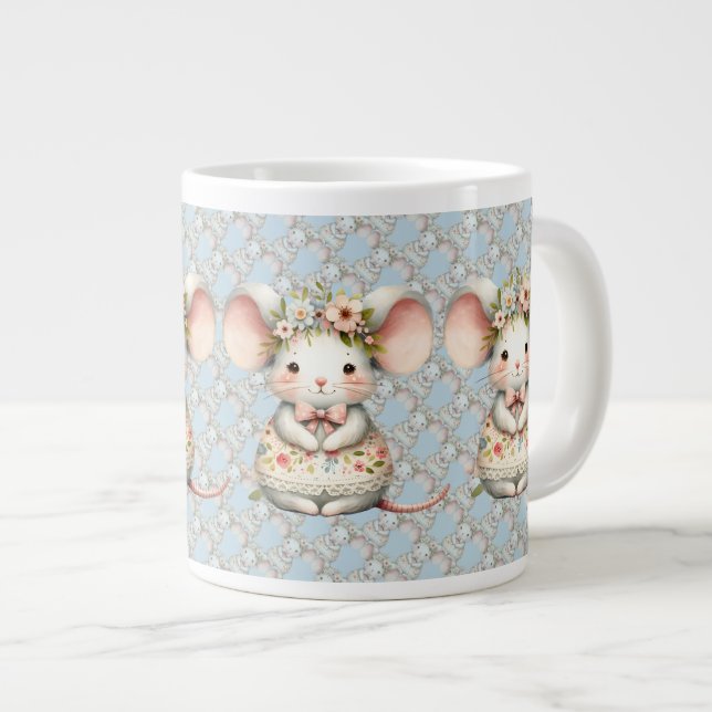 Cute Floral Mouse Dress Flower Crown Large Coffee Mug (Front Right)
