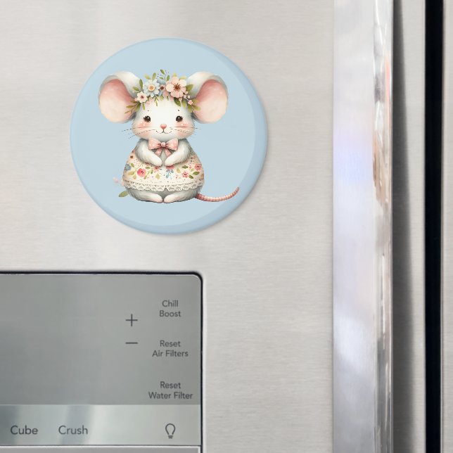 Cute Floral Mouse Dress Flower Crown Magnet (In Situ (Fridge))