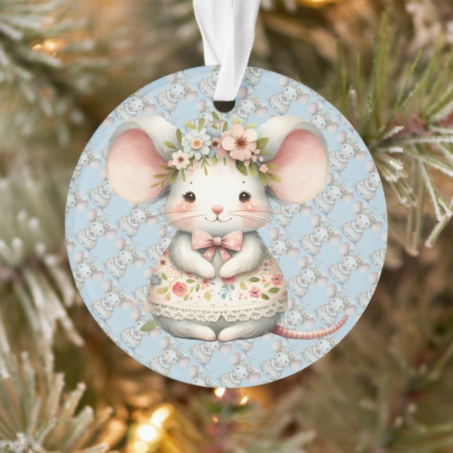 Cute Floral Mouse Dress Flower Crown Ornament (Tree)