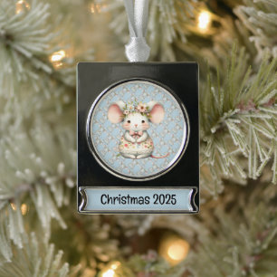 Cute Floral Mouse Dress Flower Crown Silver Plated Banner Ornament