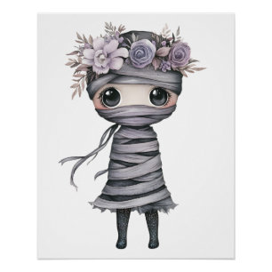 Cute Floral Mummy Halloween Purple Gothic Poster