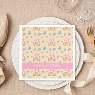 Cute Floral Mushroom Pattern Cream Kids Birthday Napkin