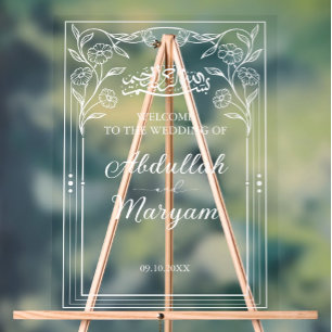 Cute Floral Muslim Islamic Wedding Welcome  Acrylic Sign